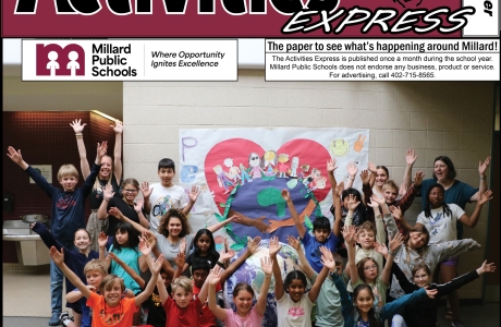 Cover page of the September Activities Express with a class picture of students at Black Elk Elementary